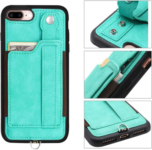 TOOVREN Upgraded iPhone 7 Plus Wallet Case, iPhone 8 Plus Wallet Case with Card Holder Perfect for Travel, Daily use, Work Aqua...